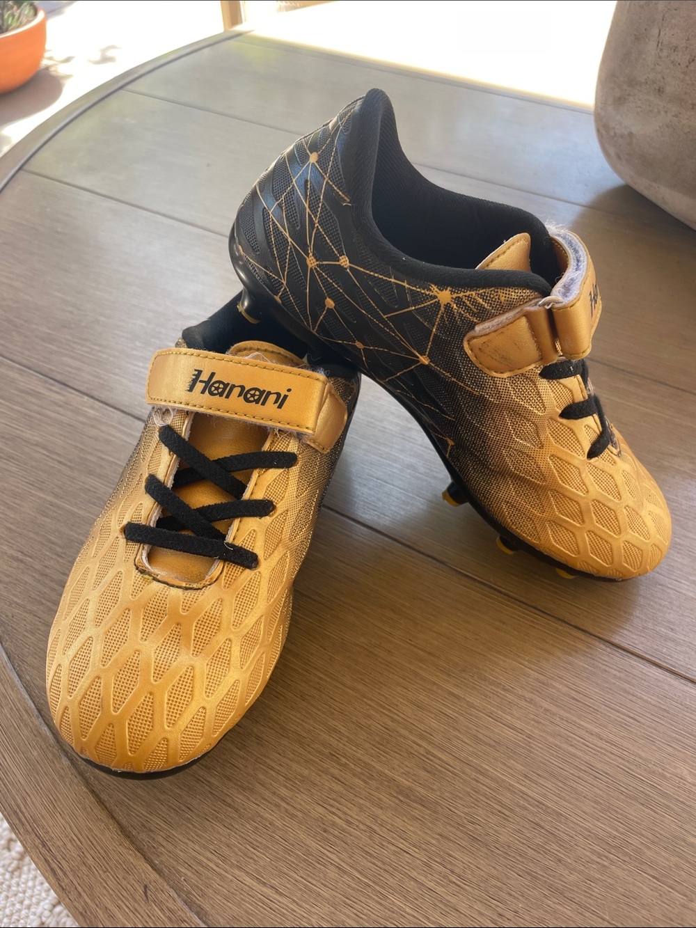 Haani Kids Yellow and Black Soccer Cleats with Hook-and-Loop Strap